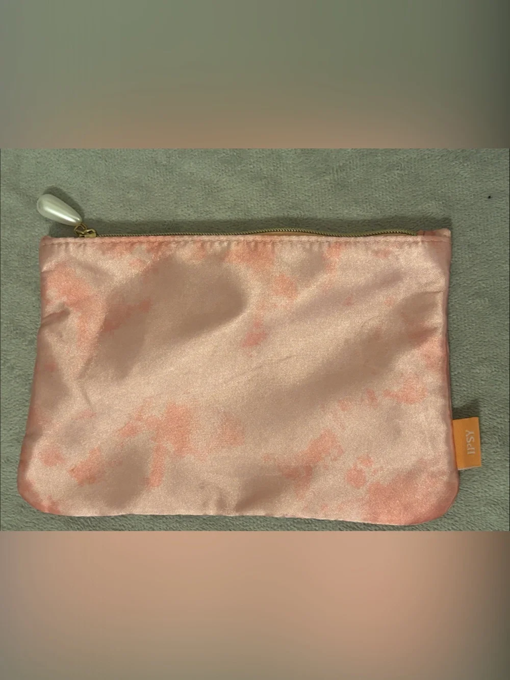 ipsy Peachy Pink Satin Cosmetic Pouch with Pearl Pull